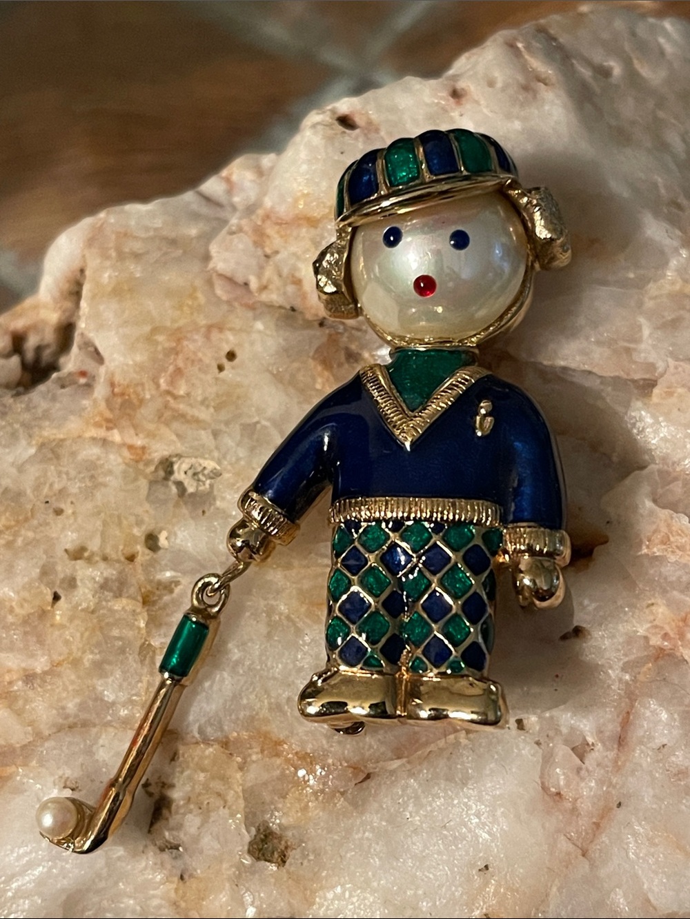 Carolee Blue and Green Enamel Golfer Brooch